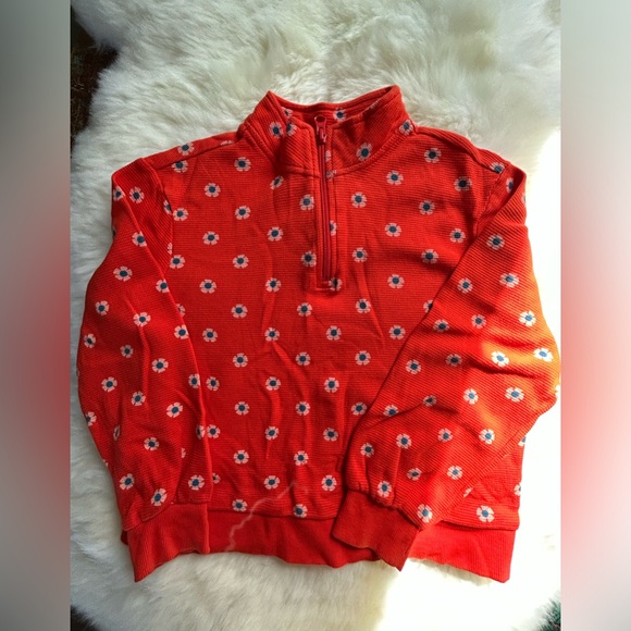 Hanna Andersson thermal 3/4 zip waffle top red daisy size 130 US 8 - Picture 1 of 4